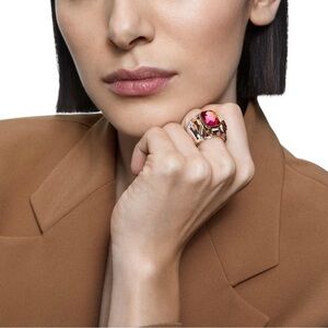 Swarovski Iridescent Pink & Gold Crystal Chroma Cocktail Ring Size 55 (US 7)